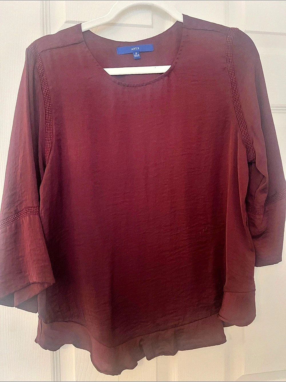 APT 9 Ruffled Hem Blouse in Burgundy Size Medium Like New